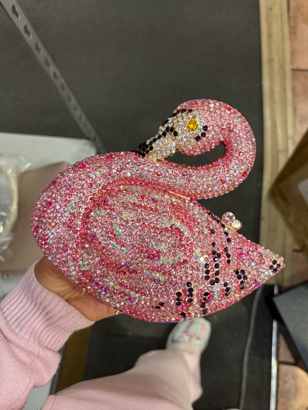 Sparkling Pink Flamingo Crystal Evening Clutch